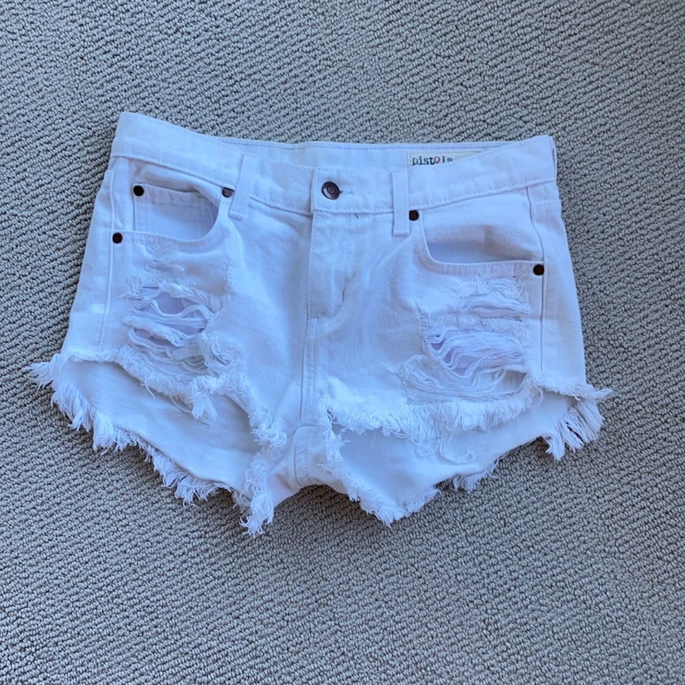 Pistola White Denim Wripped Shorts